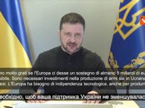 Zelensky: Molto grati se Europa ci desse 5 mld euro il prima possibile per produrre armi