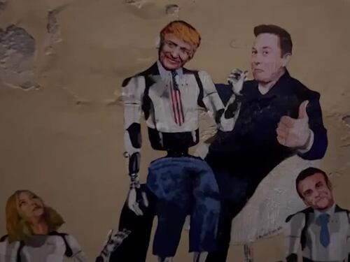 Trump, Musk, Meloni e Macron nell'ultimo murale di Harry Greb
