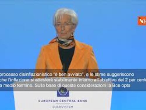 Lagarde (Bce): Nuovo taglio tassi di 25 punti base, al 2,50%