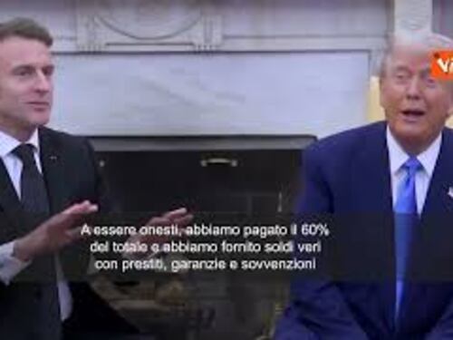 Macron interrompe Trump sugli aiuti Ue a Kiev: "Diamo il 60% del totale, soldi veri"