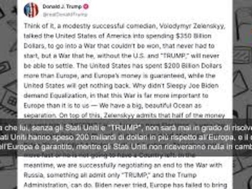 Trump al vetriolo su Zelensky in un post Truth: "Dittatore mai eletto e comico mediocre"