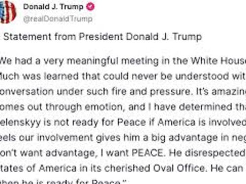 Trump su Truth: "Zelensky torni quando è pronto per la pace"