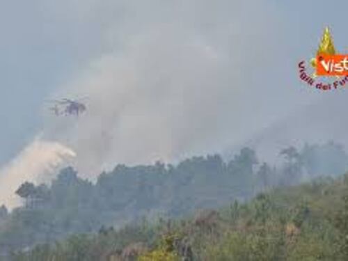 Incendio boschivo al parco nazionale del Vesuvio, le immagini dei Canadair al lavoro
