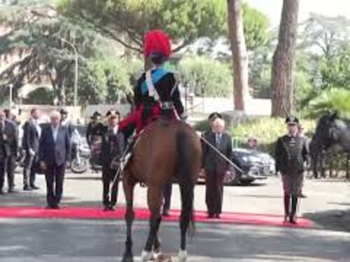 Mattarella accolto dal cane Briciola alla Scuola Ufficiali Carabinieri