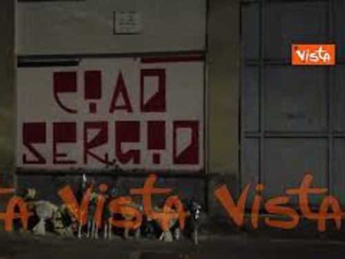 Lo striscione alla commemorazione di Ramelli "Onore ai camerati caduti"