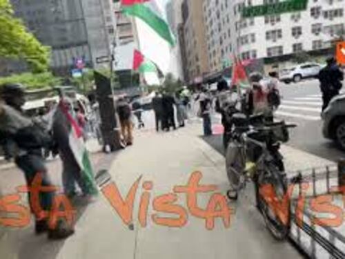 Bandiere Palestina sventolate per le vie di New York da un gruppo di attivisti