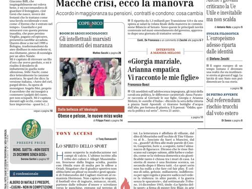 La prima pagina del Giornale: la guerriglia di Askatasuna, la manovra e l’intervista alla mamma delle Meloni