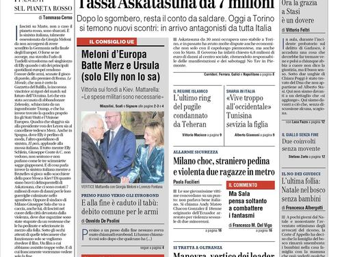 La prima pagina del Giornale: Askatasuna, Meloni leader in Europa e Garlasco