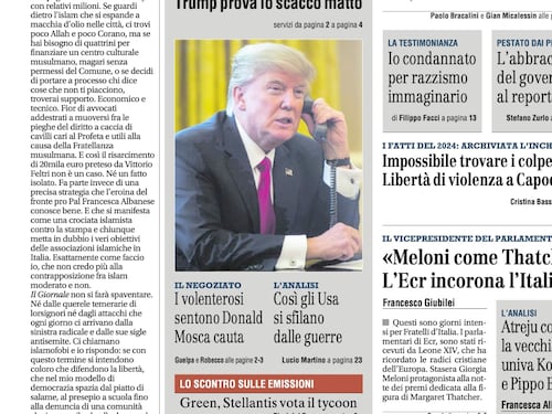 La prima pagina del Giornale: il bancomat degli islamisti, la mossa di Trump e Meloni come Thatcher