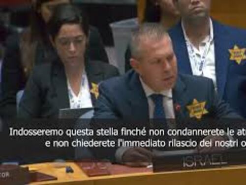 L'Ambasciatore d'Israele all'Onu si appunta la stella di David al petto al Consiglio di sicurezza