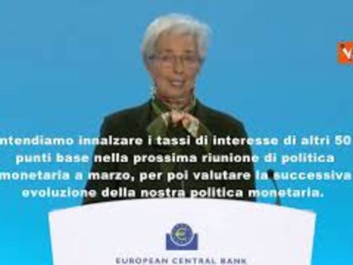 Lagarde: “Bce alza tassi mezzo punto al 3%, a marzo saliranno di altri 50 punti base”