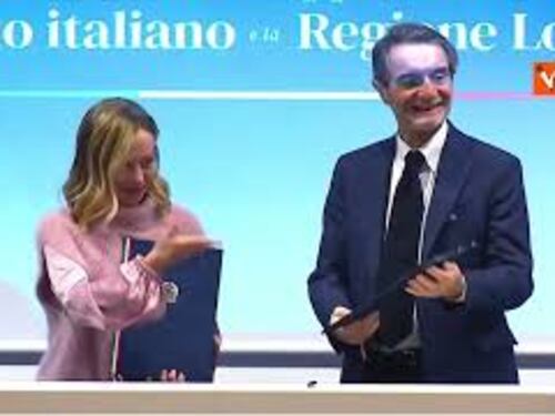 Meloni e Attilio Fontana firmano accordo coesione Lombardia in Fiera a Rho