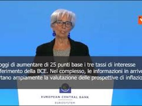 Bce alza i tassi di 25 punti base, Lagarde: "Inflazione ancora troppo alta"