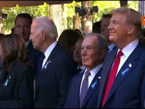 La stretta di mano tra Trump e Kamala Harris alla cerimonia di commemorazione dell'11 settembre