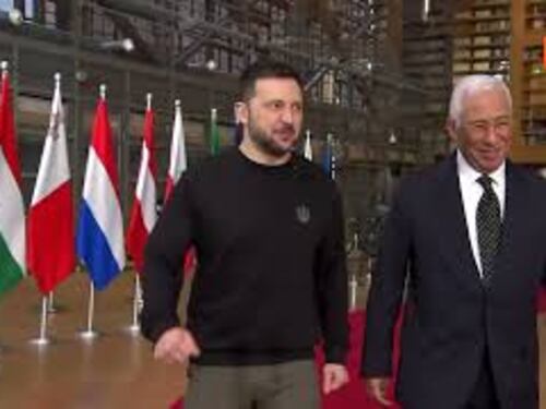 L'arrivo di Zelensky e Costa al Consiglio Europeo a Bruxelles