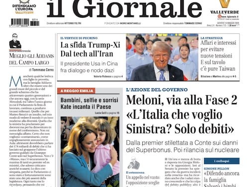 La prima pagina del Giornale: Meloni, via la Fase 2, Kate incanta il Paese, la sfida di Trump-Xi