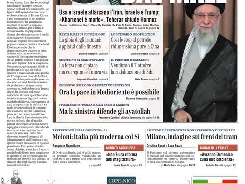 La prima pagina del Giornale: Ucciso Khamenei, -21 al referendum sulla giustizia, indagini sui freni del tram di Milano