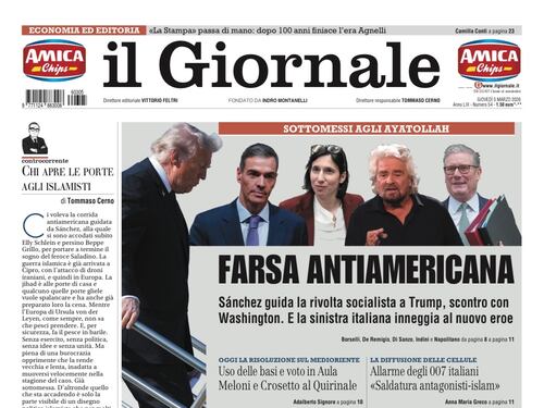 La prima pagina del Giornale: Farsa antiamericana della sinistra, intercettazioni choc dei medici pro-migranti, i funerali del piccolo Domenico
