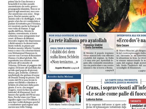 La prima pagina del Giornale: la questione iraniana, le carte di Crans-Montana e la bufala del Csm