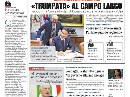 La prima pagina del Giornale: “Trumpata” al campo largo, niente scossoni dal referendum, dem all’attacco di Piantedosi