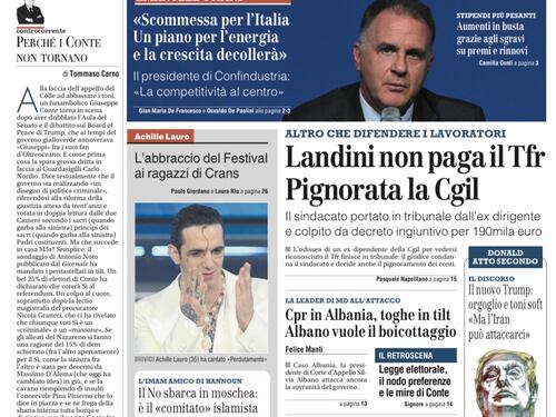 La prima pagina del Giornale: Pignorata la Cgil, il giudice Albano chiede il boicottaggio dei cpr e il “nuovo” Trump