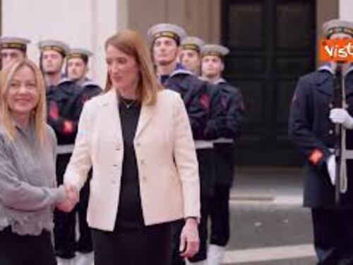 Giorgia Meloni riceve a Palazzo Chigi Presidente del Parlamento Europeo Metsola
