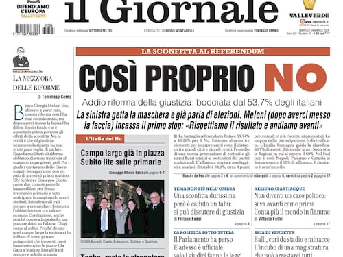 La prima pagina del Giornale: Così proprio NO, le toghe cantano “Bella Ciao”, Rebus Iran