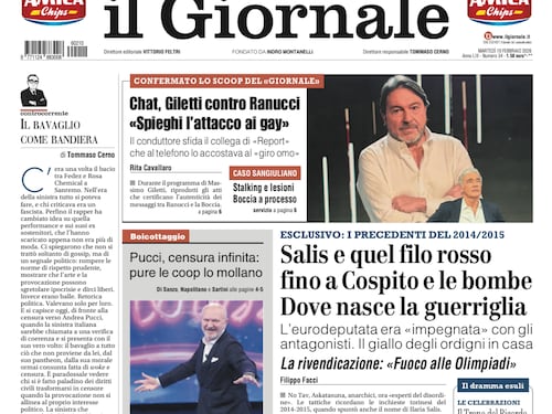 La prima pagina del Giornale: Giletti conferma le chat di Ranucci con Boccia, Salis e i legami con gli antagonisti, la censura a Pucci