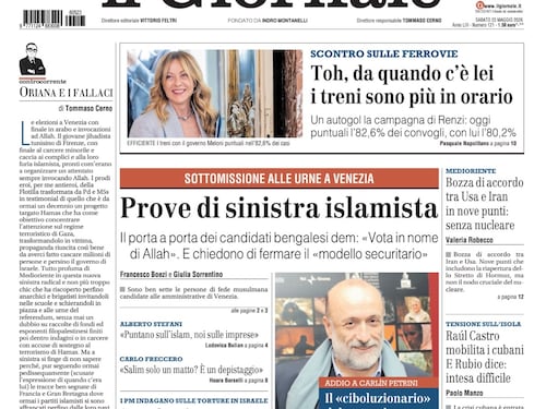 La prima pagina del Giornale: Prove di sinistra islamista, autogol della campagna di Renzi, ok al decreto accise