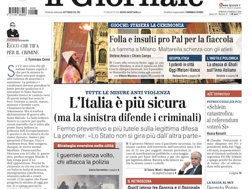 La prima pagina del Giornale: il nuovo pacchetto sicurezza, via libera al Decreto Ponte e la lettera dei Moretti