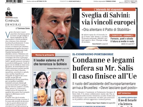 La prima pagina del Giornale: Il caso di “mister Salis” finisce all’Ue, Santo Sepolcro: Pizzaballa era informato, la sveglia di Salvini all’Ue