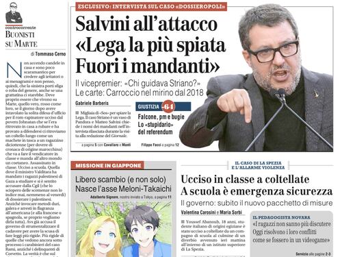 La prima pagina del Giornale: 18enne ucciso in classe, l’intervista a Salvini e le prime condanne per estremismo islamico