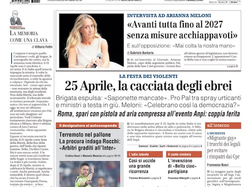 La prima pagina del Giornale: la cacciata degli ebrei, terremoto nel calcio, l’intervista ad Arianna Meloni