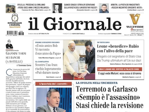 La prima pagina del Giornale: La visita di Vance a Roma, terremoto a Garlasco, caso Minetti una bufala