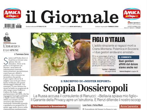 La prima pagina del Giornale: Scoppia Dossieropoli, la fatwa contro il Giornale, l’ultimo saluto ai “Figli d’Italia”