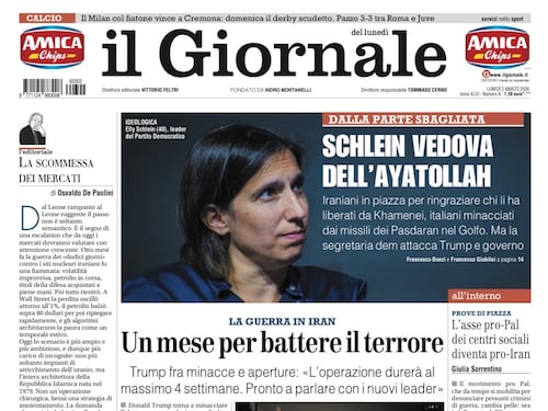 La prima pagina del Giornale: Schlein vedova dell’ayatollah, i pro Pal diventano pro Iran, dilaga il “teorema Gratteri”