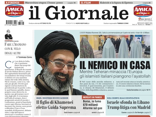 La prima pagina del Giornale: Eletto il successore di Khamenei, il “funerale” dell’Ayatollah a Milano, Anm abusiva: c’è l’esposto