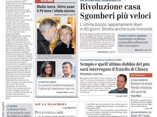 La prima pagina del Giornale: Rivoluzione casa: sgomberi più veloci, l’altolà sui Meloni a Trump, nuovi interrogatori per Garlasco