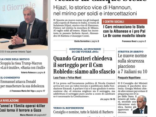 Indagato l’uomo di Hamas vicino ai 5S, l’intervista a Tajani e l’impero Valentino