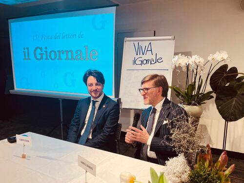 Il presidente della Regione Veneto Alberto Stefani alla festa del Giornale