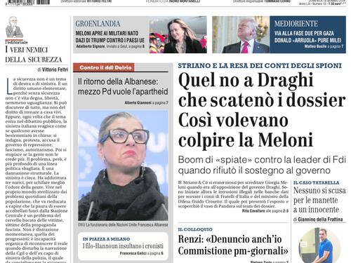 La prima pagina del Giornale: le spiate su Giorgia Meloni, l’omicidio di La Spezia e il caso Tatarella