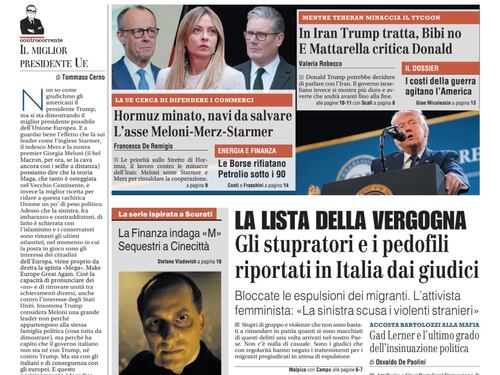 La prima pagina del Giornale: Trump tratta in Iran, la lista della vergogna, le indagini della finanza a Cinecittà