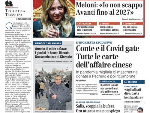 La prima pagina del Giornale: Conte e il Covid gate, Meloni in Aula, bufera su Salis