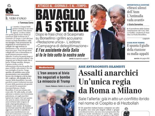 La prima pagina del Giornale: Bavaglio a 5 stelle, asse antagonisti-islamici, sesso e Flotilla