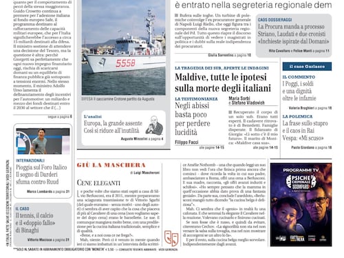 La prima pagina del Giornale: Da toga rossa a dirigente del Pd, cacciamine italiane verso Hormuz, Darderi fuori dagli internazionali
