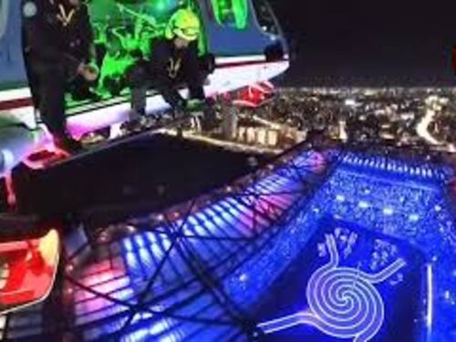 Cerimonia d'apertura Milano Cortina, la visuale dall'alto dall'elicottero della Polizia di Stato