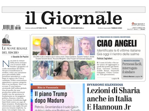 La prima pagina del Giornale: la tragedia di Crans-Montana, il piano Trump post Maduro, lezioni di Sharia a Brescia