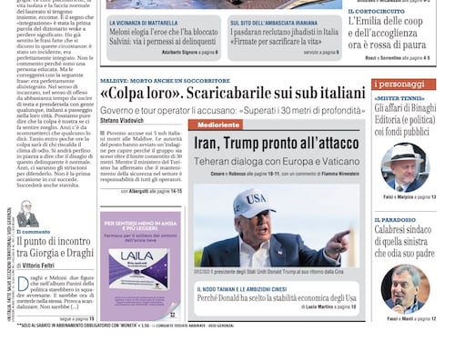 La prima pagina del Giornale: Attentato a Modena, Trump pronto all’attacco in Iran, l’incidente alle Maldive
