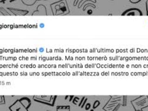 Meloni a Trump: Attacchi insensati e immotivati. Mia popolarità non la riguarda, pensi alla sua