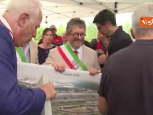Giani alla posa della Prima pietra per il ponte sull'Arno tra Signa e Lastra